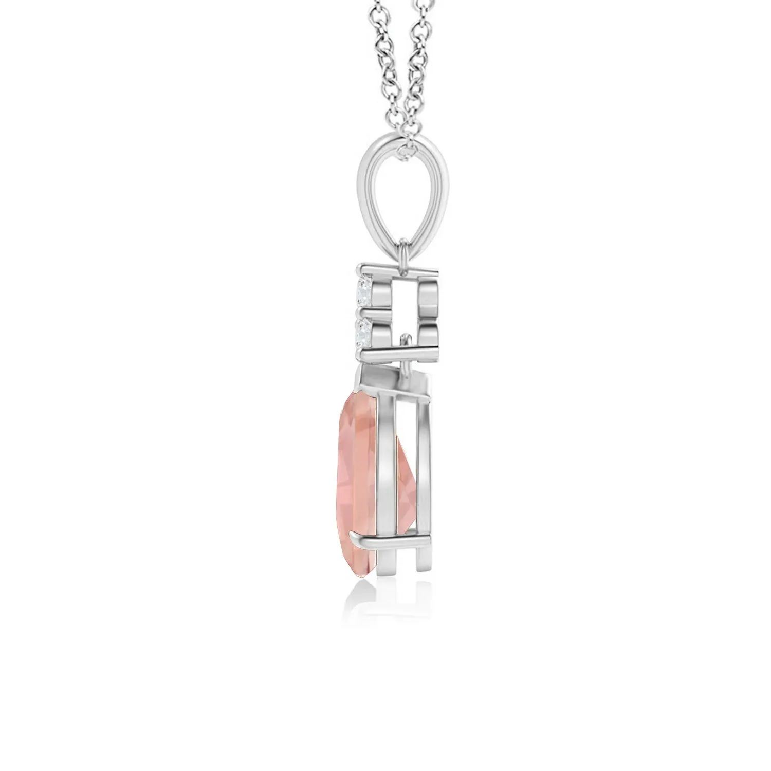 1 CT. Claw-Set Morganite Drop Pendant with Trio Diamonds