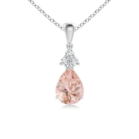 1 CT. Claw-Set Morganite Drop Pendant with Trio Diamonds