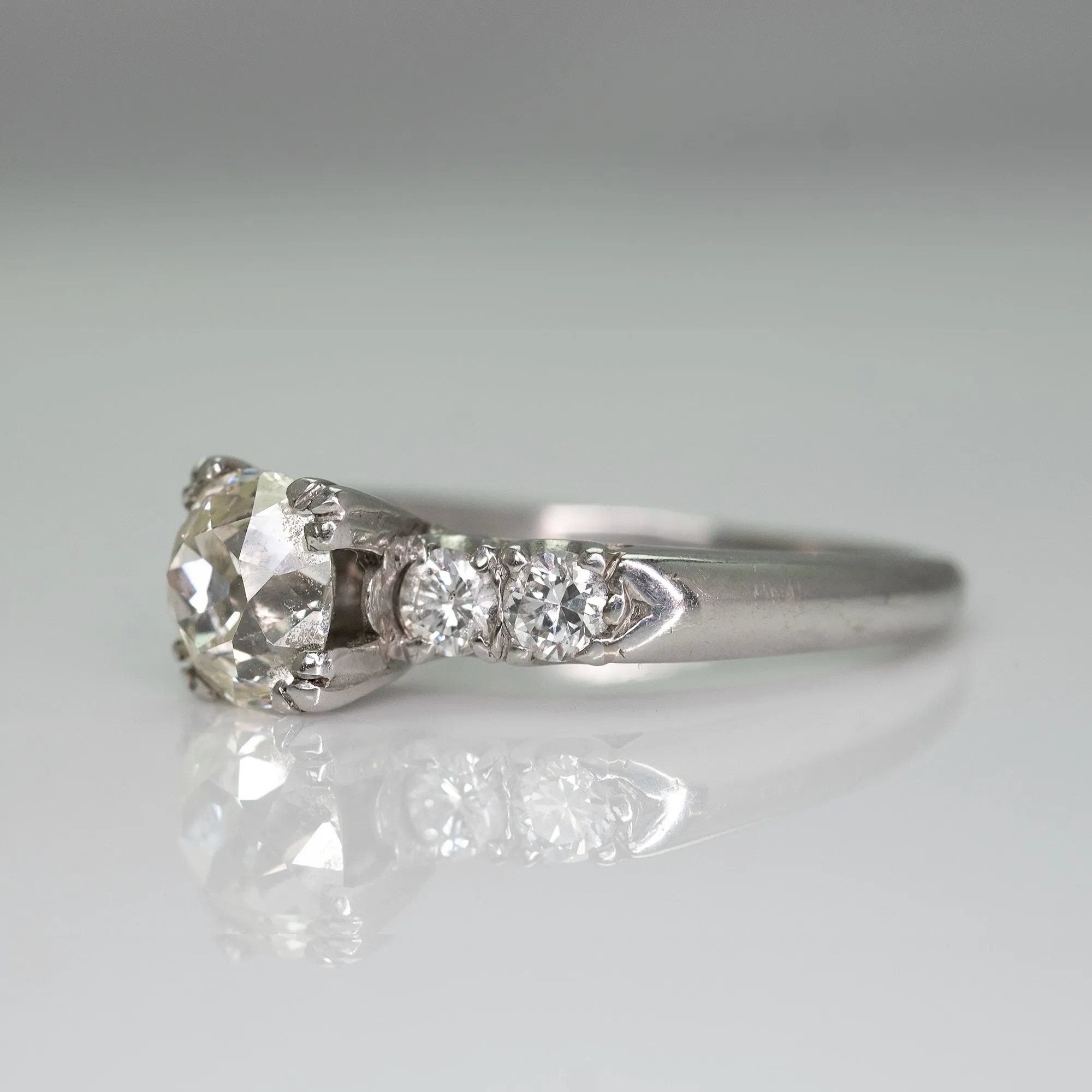 1.15 Carat Art Deco Platinum Diamond Solitaire Engagement Ring