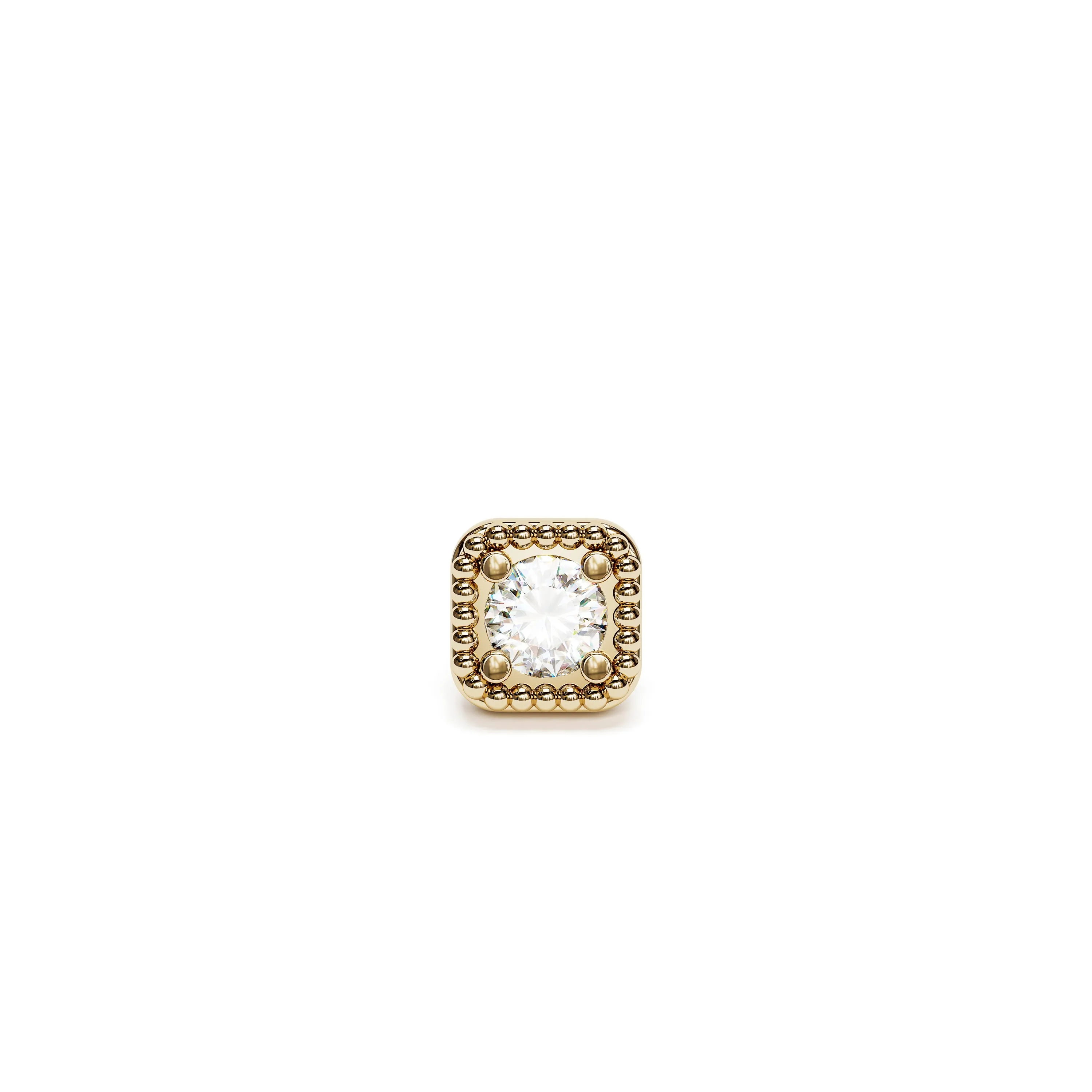 14K Gold Diamond Granule Square Stud