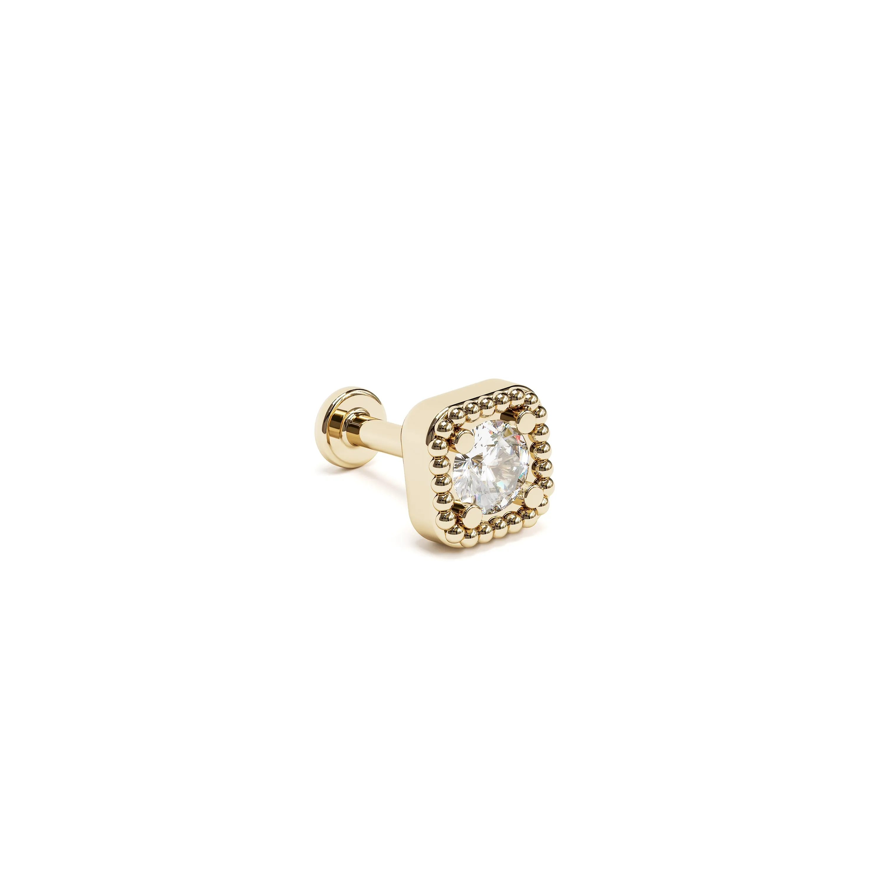 14K Gold Diamond Granule Square Stud