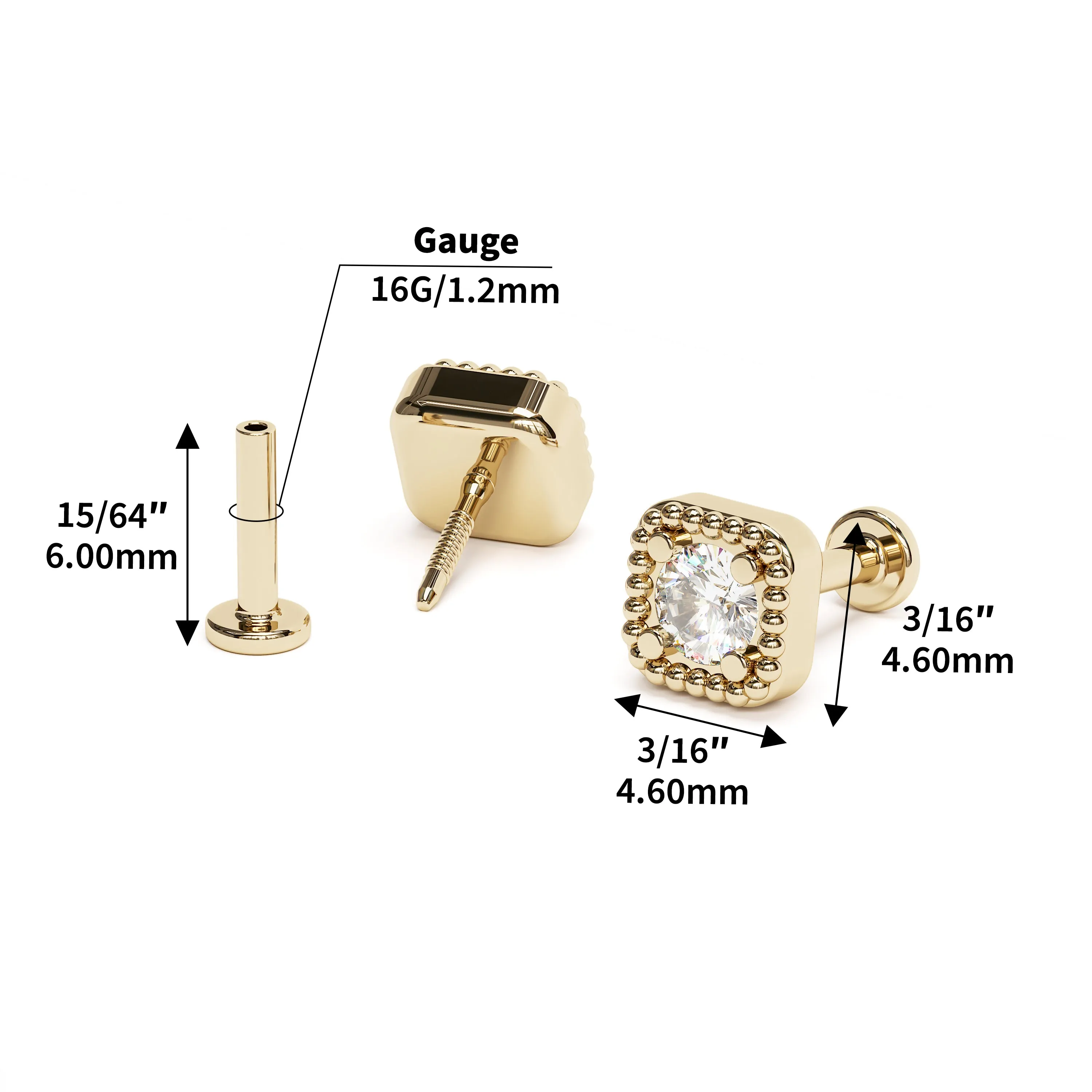 14K Gold Diamond Granule Square Stud