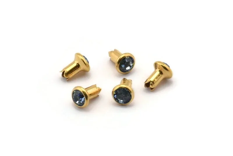 15 Raw Brass Light Sapphire Swarovski 6.5 Mm Rivet Studs Y273