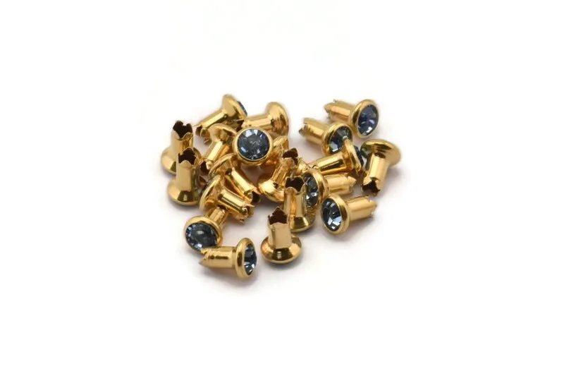 15 Raw Brass Light Sapphire Swarovski 6.5 Mm Rivet Studs Y273