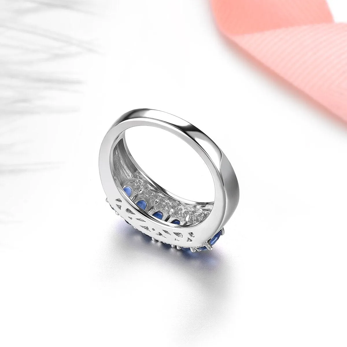 1.8 Carats Sapphire and Tanzanite 925 Sterling Silver Rings