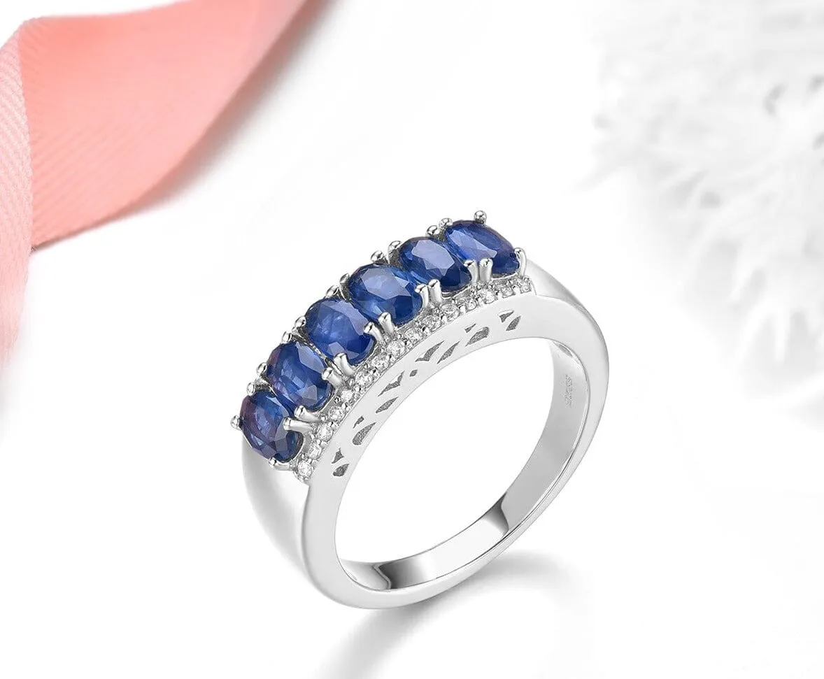 1.8 Carats Sapphire and Tanzanite 925 Sterling Silver Rings