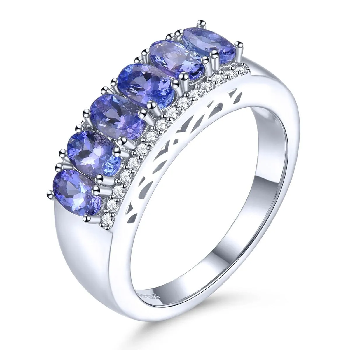 1.8 Carats Sapphire and Tanzanite 925 Sterling Silver Rings