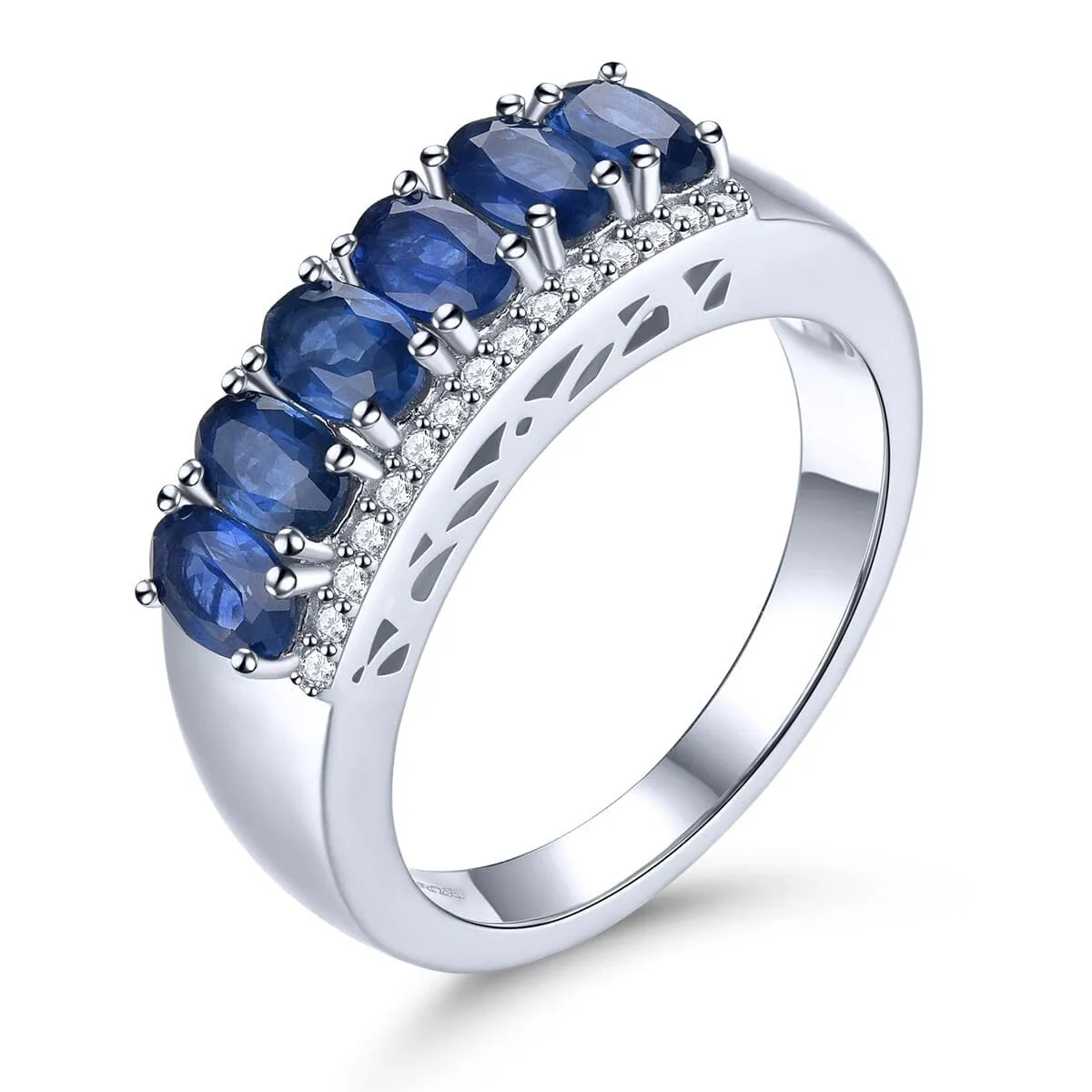 1.8 Carats Sapphire and Tanzanite 925 Sterling Silver Rings