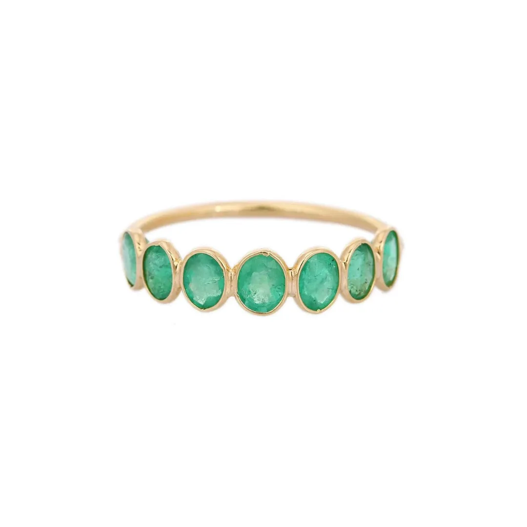 18K Yellow Gold Emerald Half Eternity Band