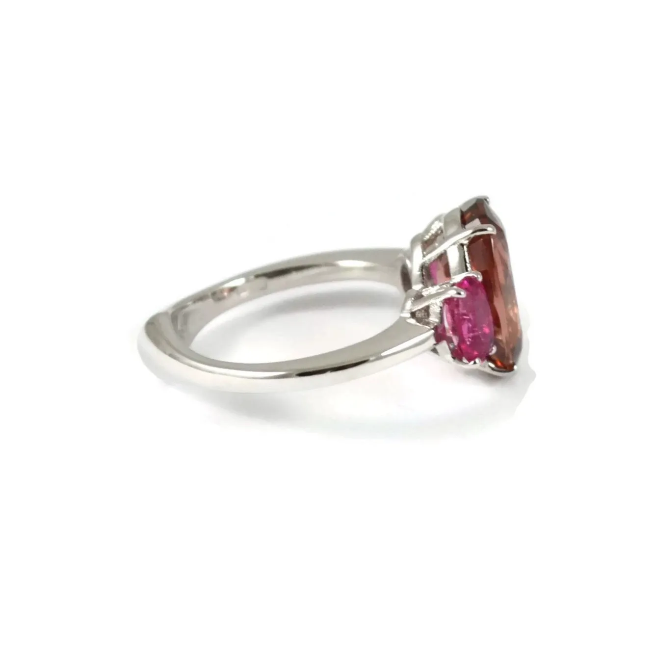 A & Furst - Marrakech - 3 Stones Ring with Padparadsha Zircon and Rubellite (Tourmaline), 18k White Gold