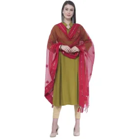 A R Silk Women's Mirror Work Orgenza Cotton Red Dupattas and Chunnis