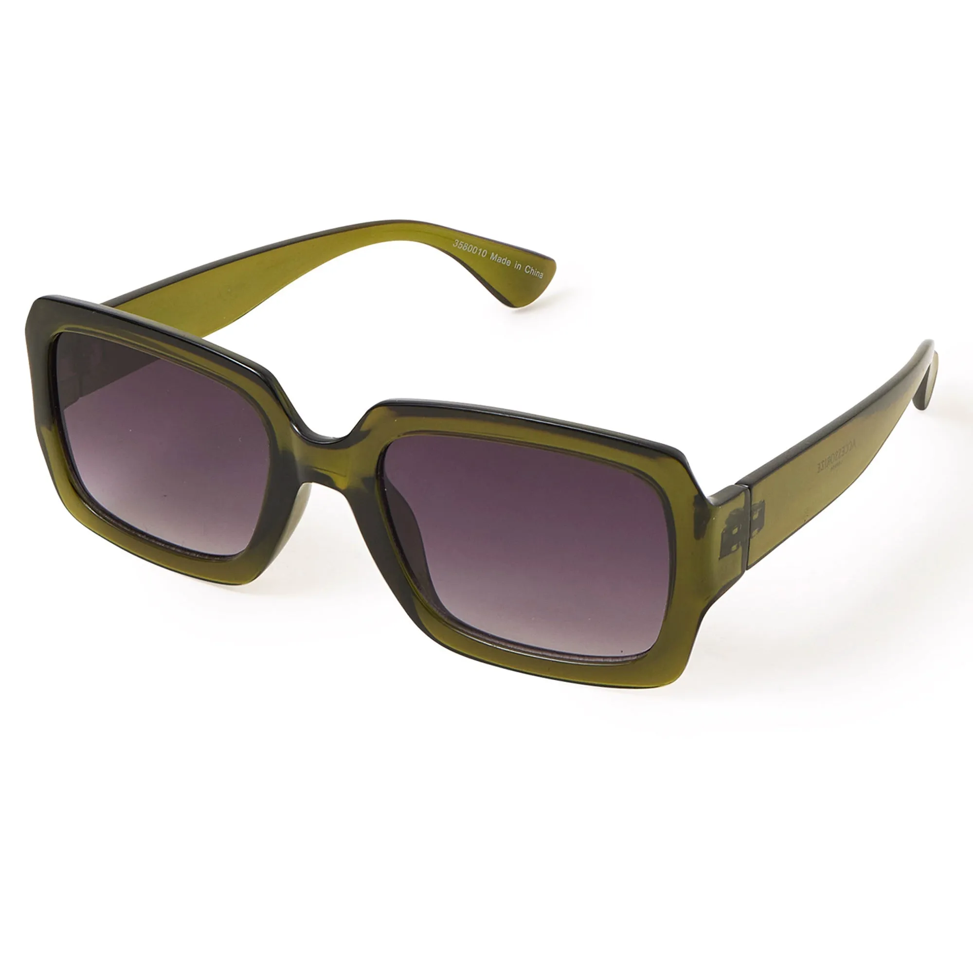 Accessorize London Women's Green Khaki Crystal Square Sunglasses