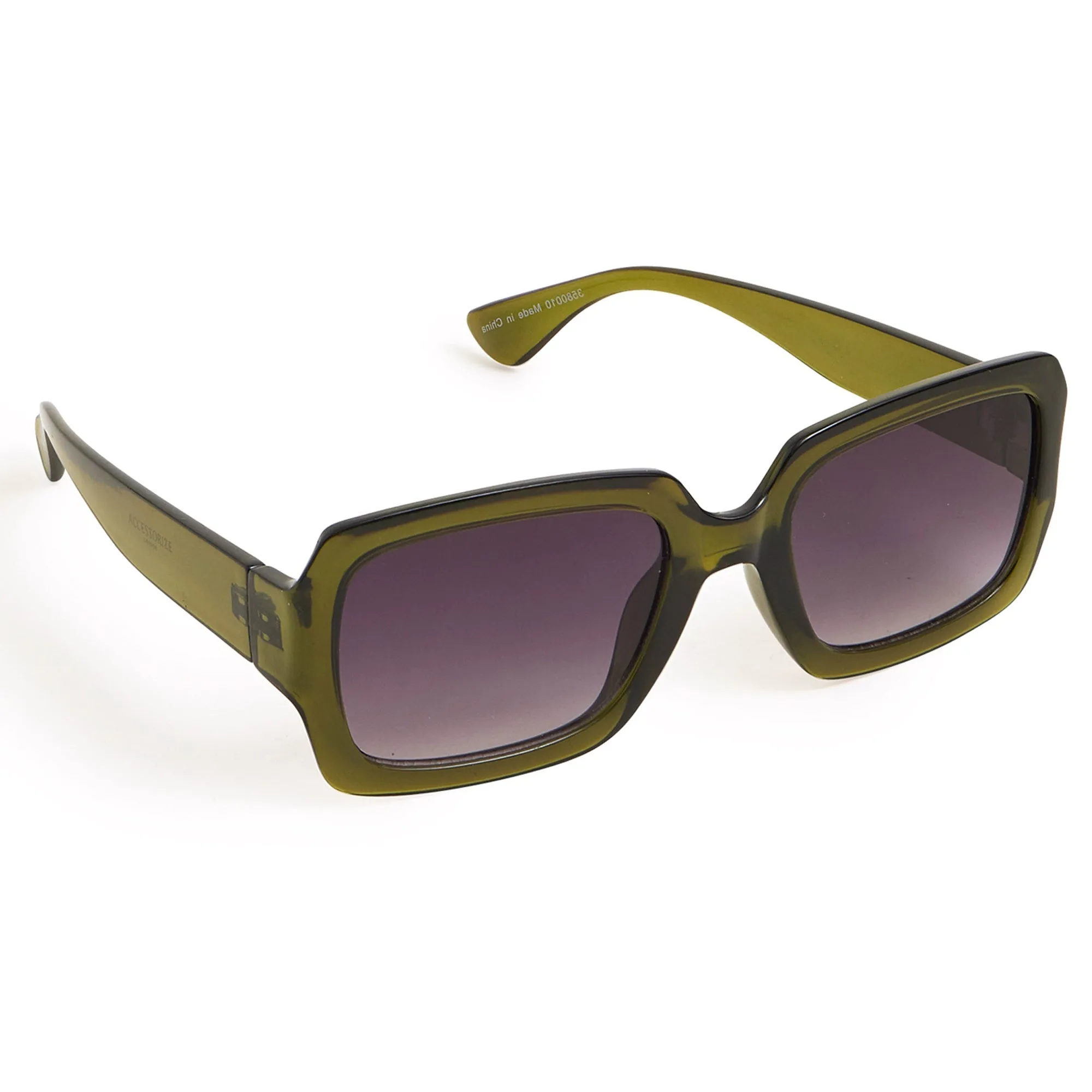 Accessorize London Women's Green Khaki Crystal Square Sunglasses