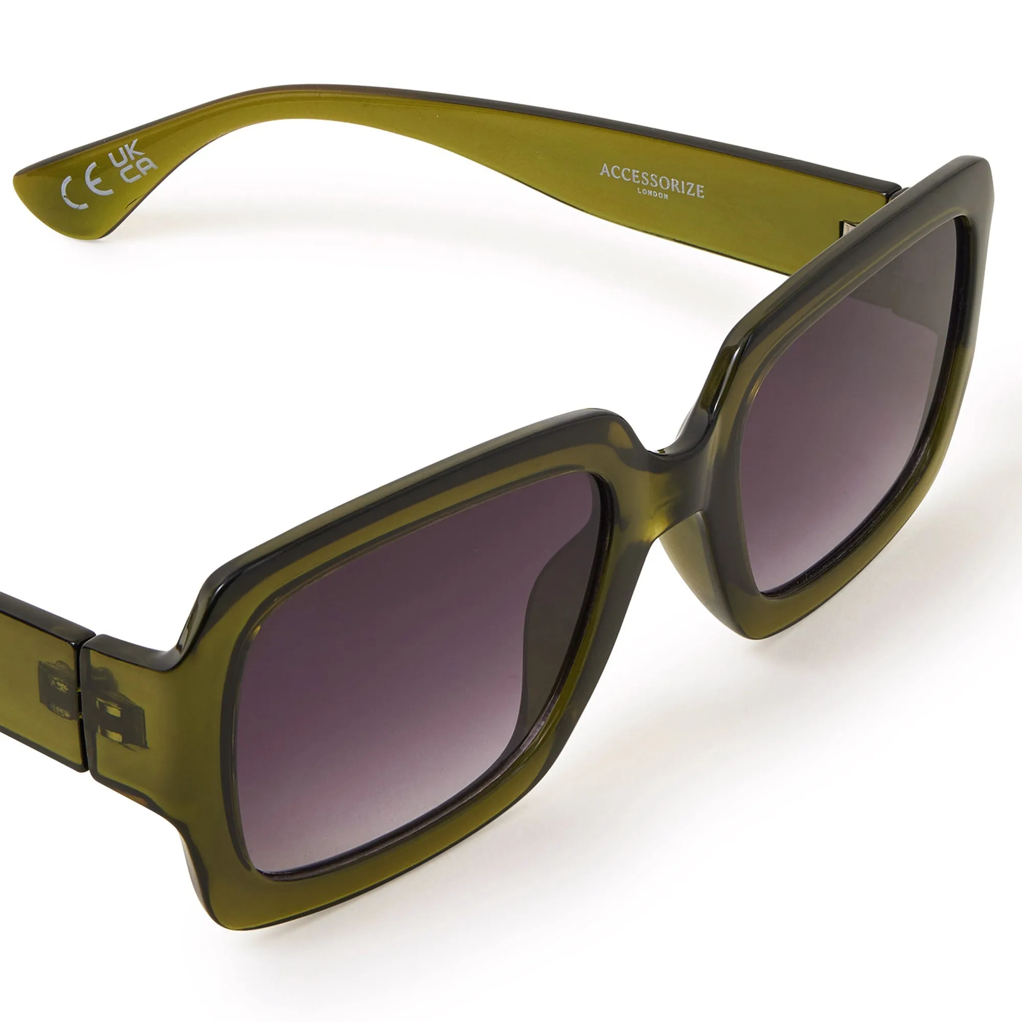 Accessorize London Women's Green Khaki Crystal Square Sunglasses