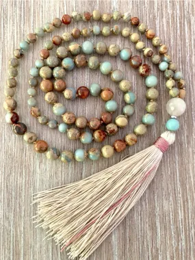 African Opal, Rose Quartz in 108 Beaded Necklace