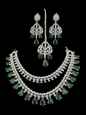 Alin bridal set in silver plating - green ( SHIPS IN 2 WEEKS )