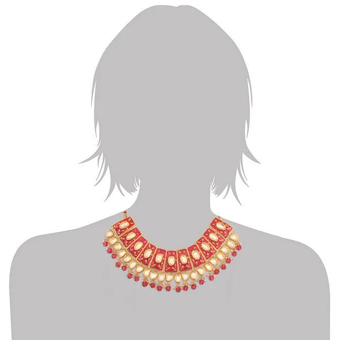 Alloy Necklace with Earrings and Maang Tikka in Pink