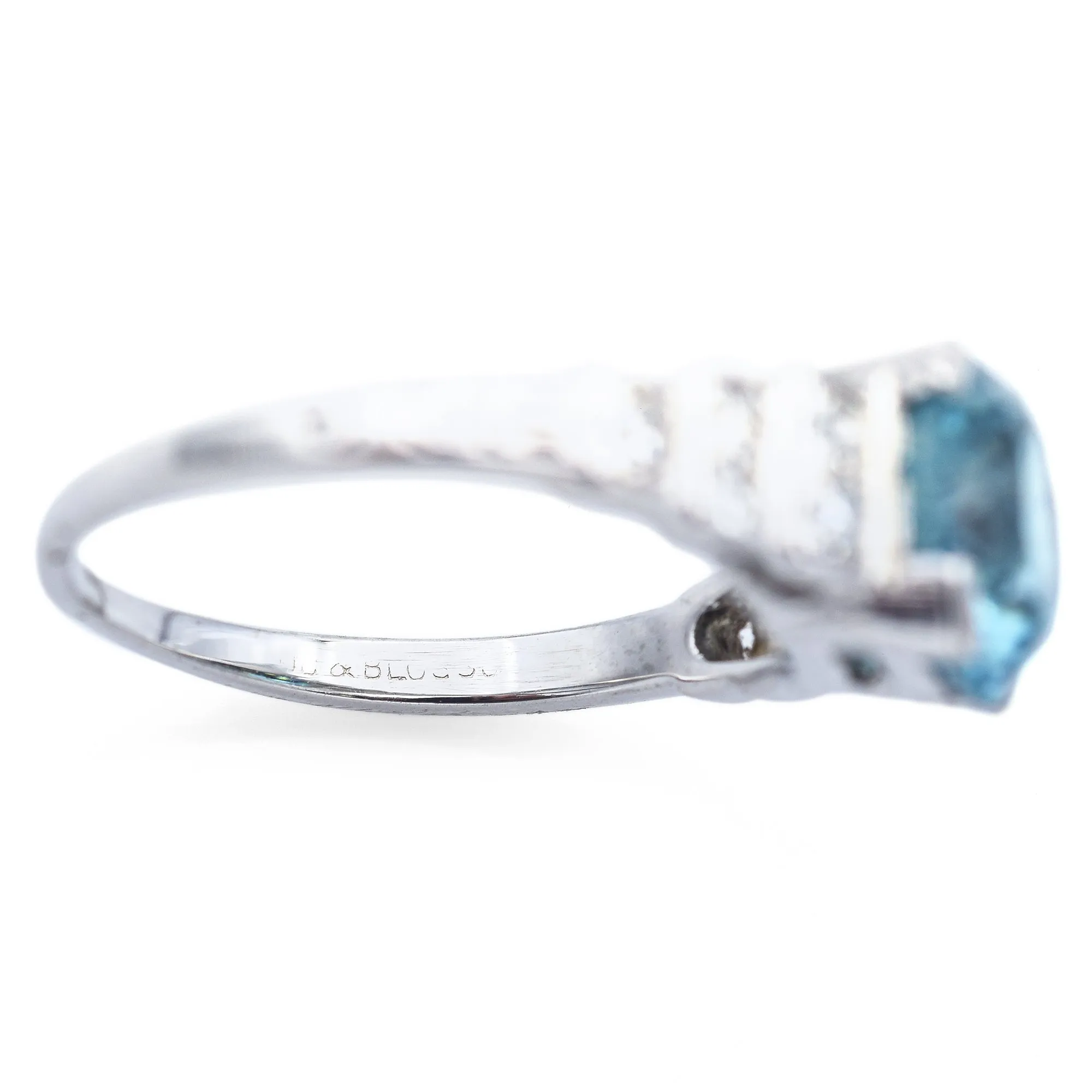 Antique Bud & Blossom 18K White Gold Blue Zircon & Diamond Band Ring Size 4.25