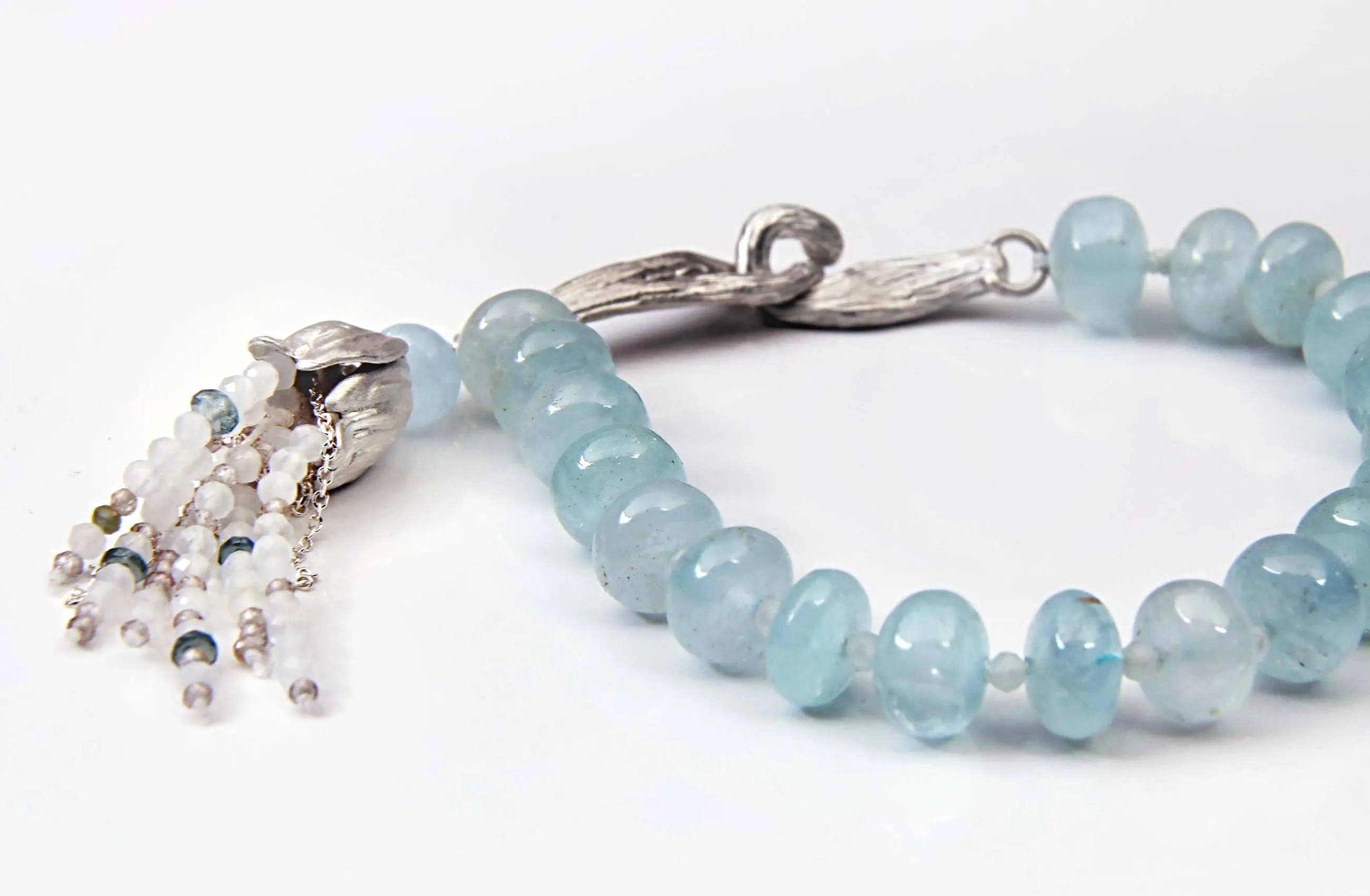 Aquamarine, Moonstone, Topaz, and Silver Bracelet