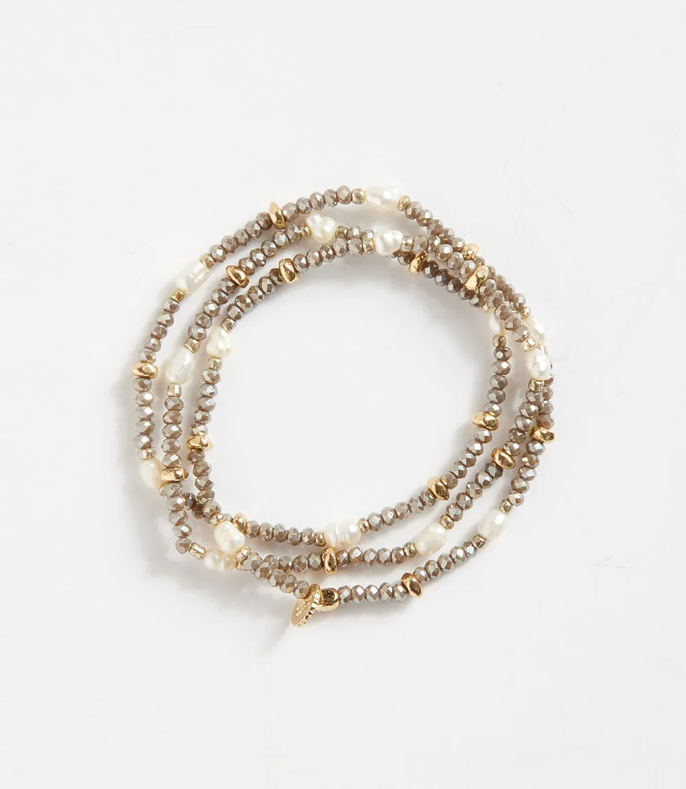 Beaded Gemstone And Pearl Stretch Bracelet