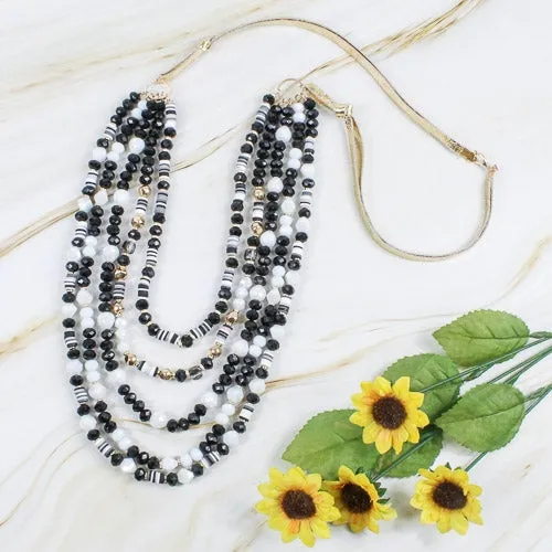 Black & White Crystal Beaded Necklace 5 strands