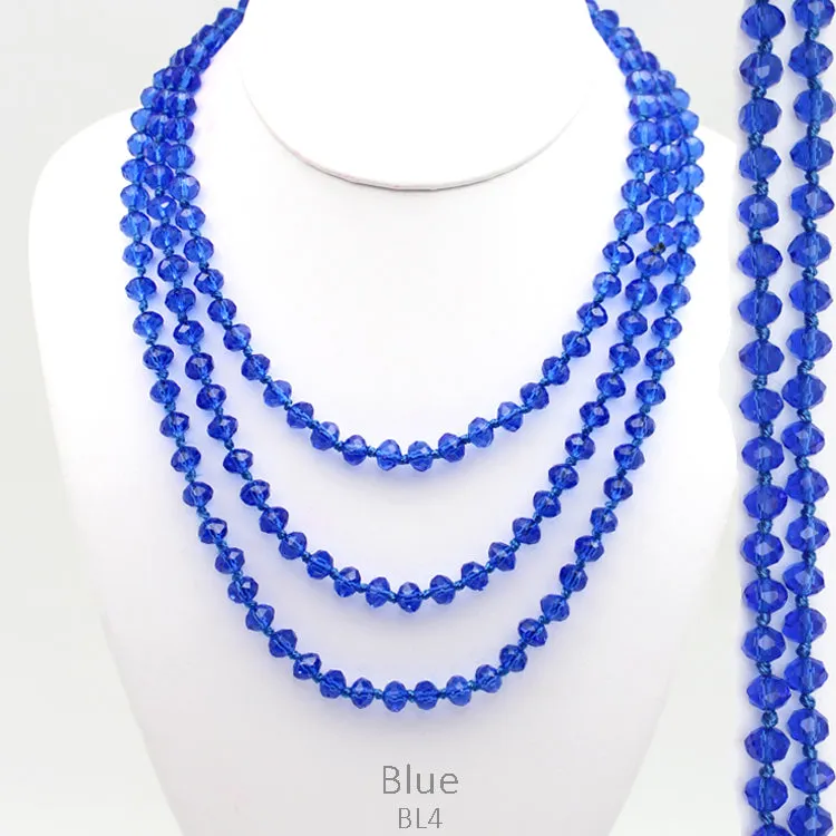 Blue 60" Crystal Beaded Necklace