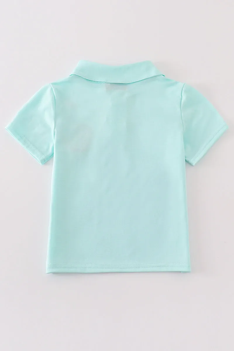 Blue apple embroidery boy shirt