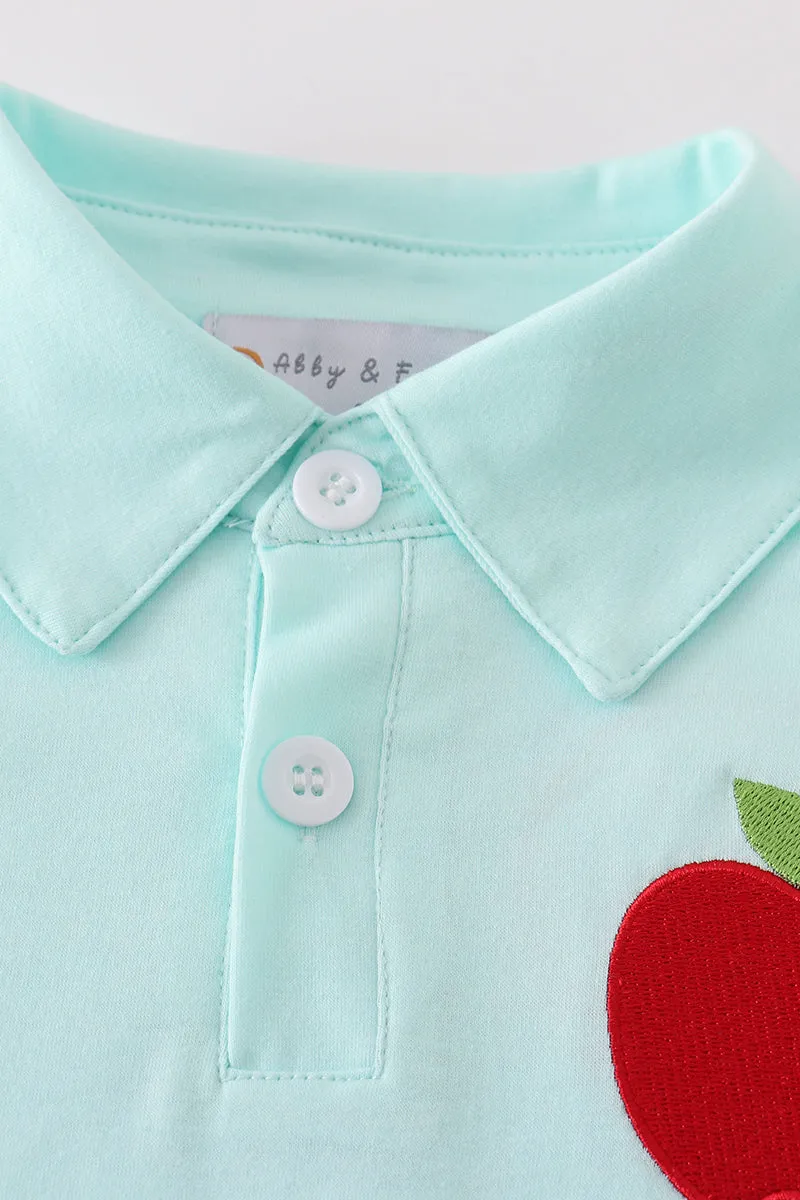 Blue apple embroidery boy shirt