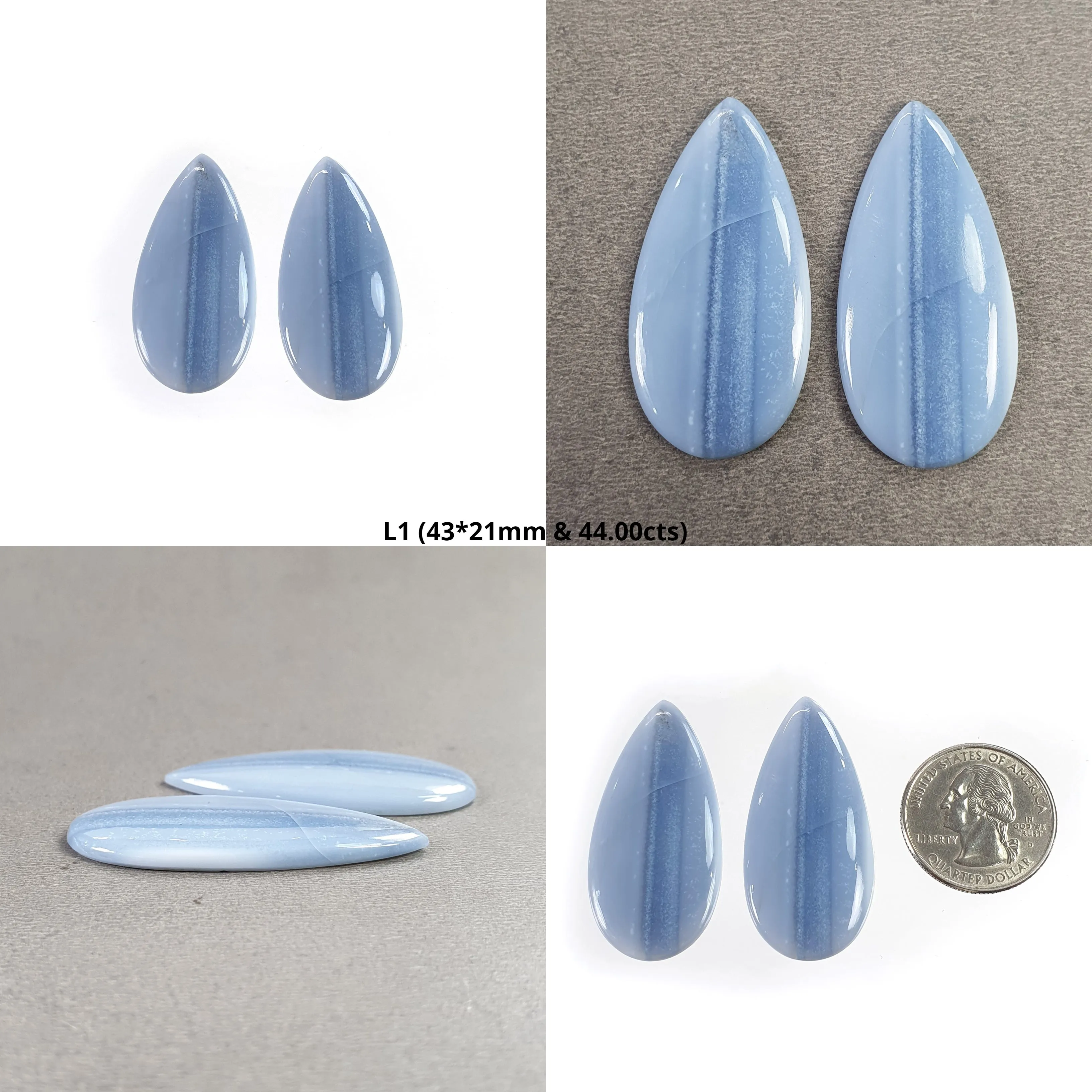 Blue OPAL Gemstone Cabochon : Natural Color Enhanced Blue Opal Bi-Color Pear And Cushion Shape 26*12mm - 43*21mm Pair & 1pc