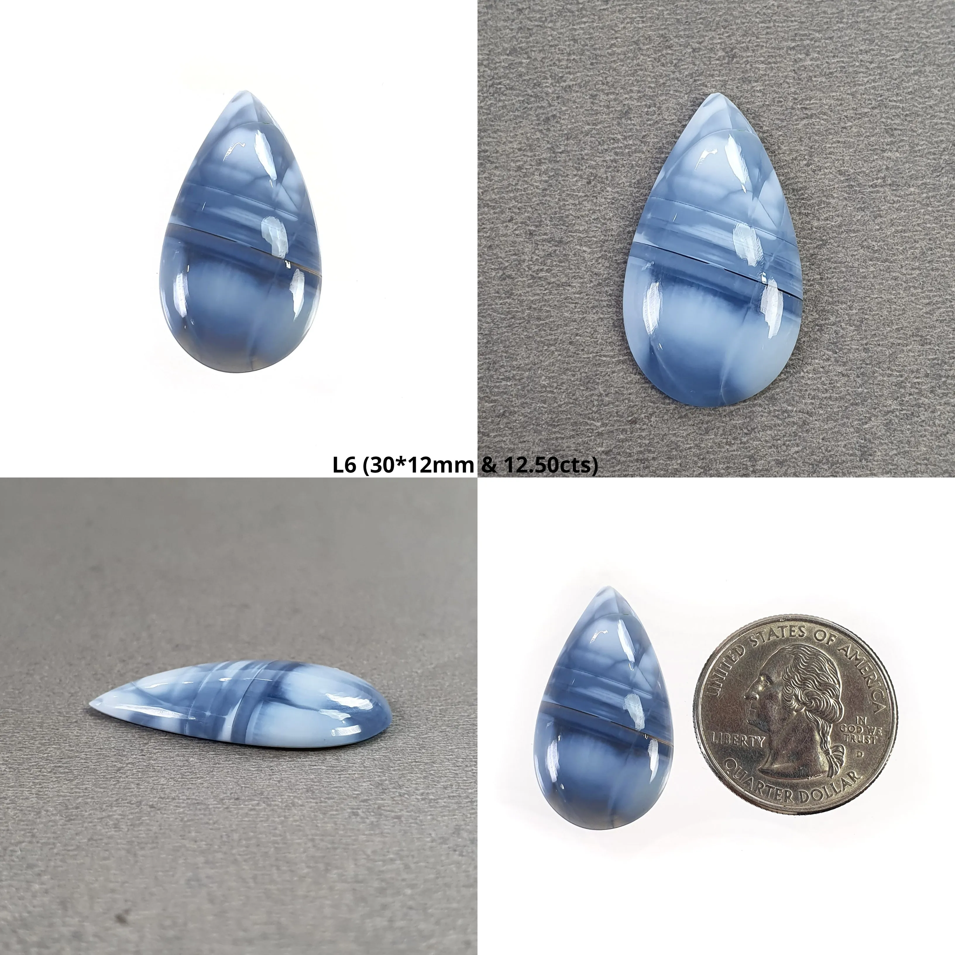 Blue OPAL Gemstone Cabochon : Natural Color Enhanced Blue Opal Bi-Color Pear And Cushion Shape 26*12mm - 43*21mm Pair & 1pc