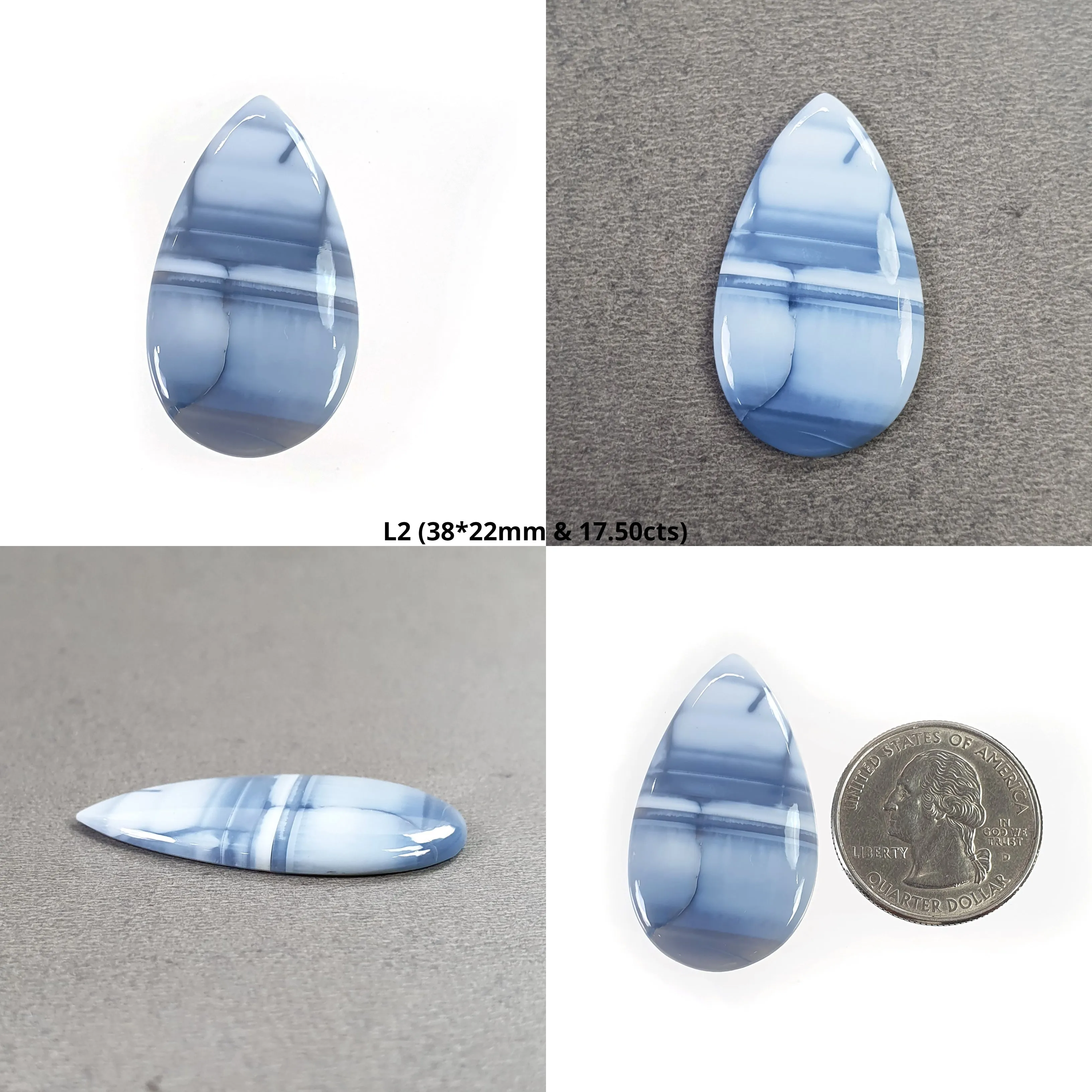 Blue OPAL Gemstone Cabochon : Natural Color Enhanced Blue Opal Bi-Color Pear And Cushion Shape 26*12mm - 43*21mm Pair & 1pc