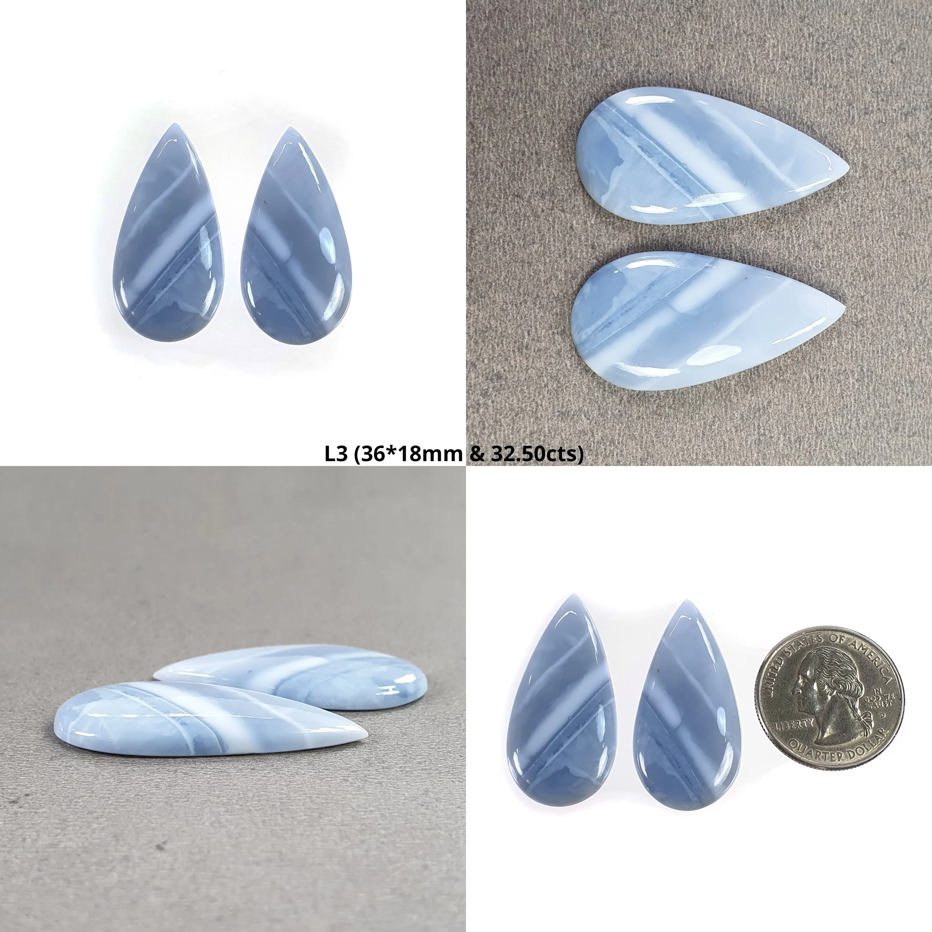 Blue OPAL Gemstone Cabochon : Natural Color Enhanced Blue Opal Bi-Color Pear And Cushion Shape 26*12mm - 43*21mm Pair & 1pc