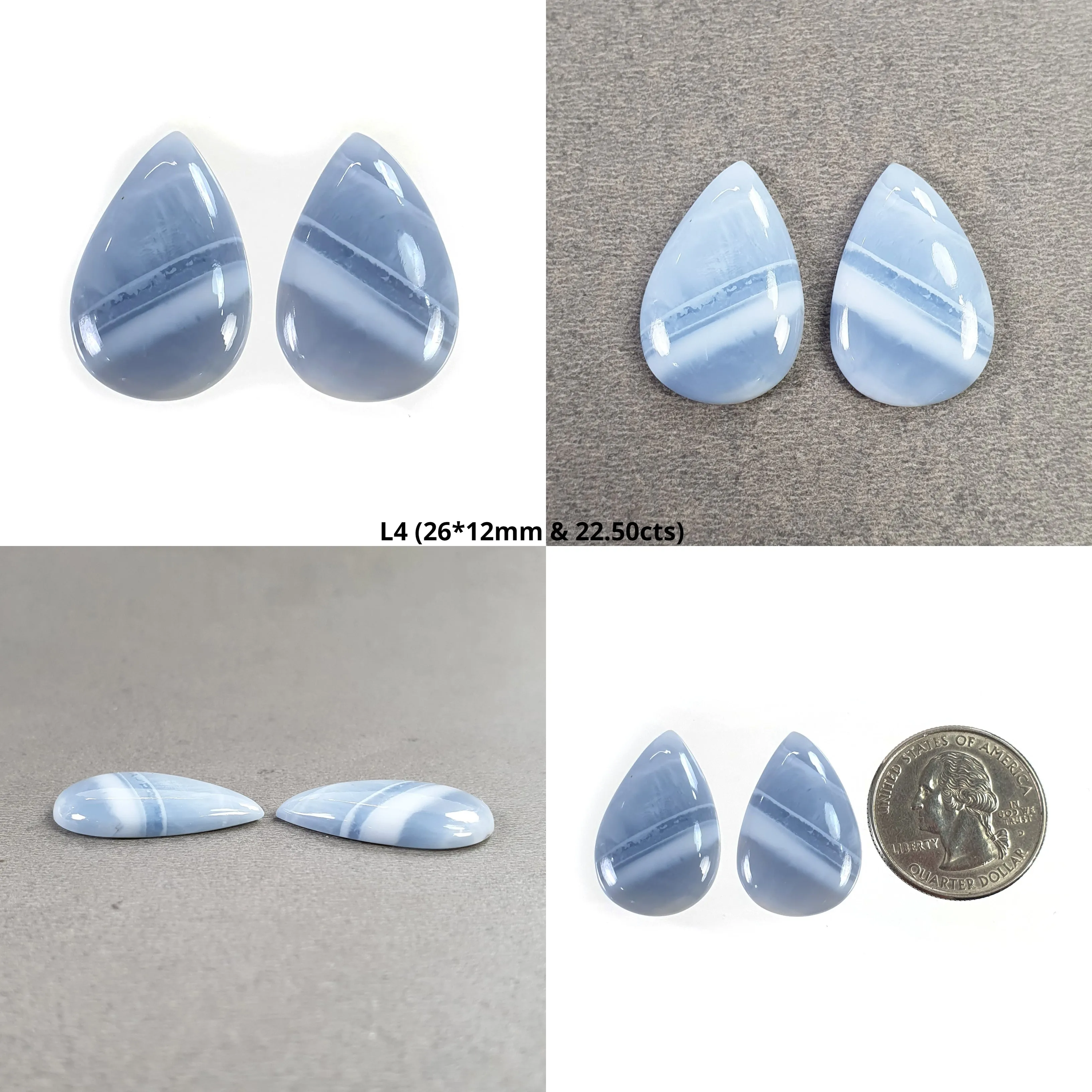 Blue OPAL Gemstone Cabochon : Natural Color Enhanced Blue Opal Bi-Color Pear And Cushion Shape 26*12mm - 43*21mm Pair & 1pc