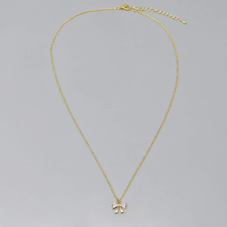 Bow Pendant Gold Dipped Short Chain Necklace