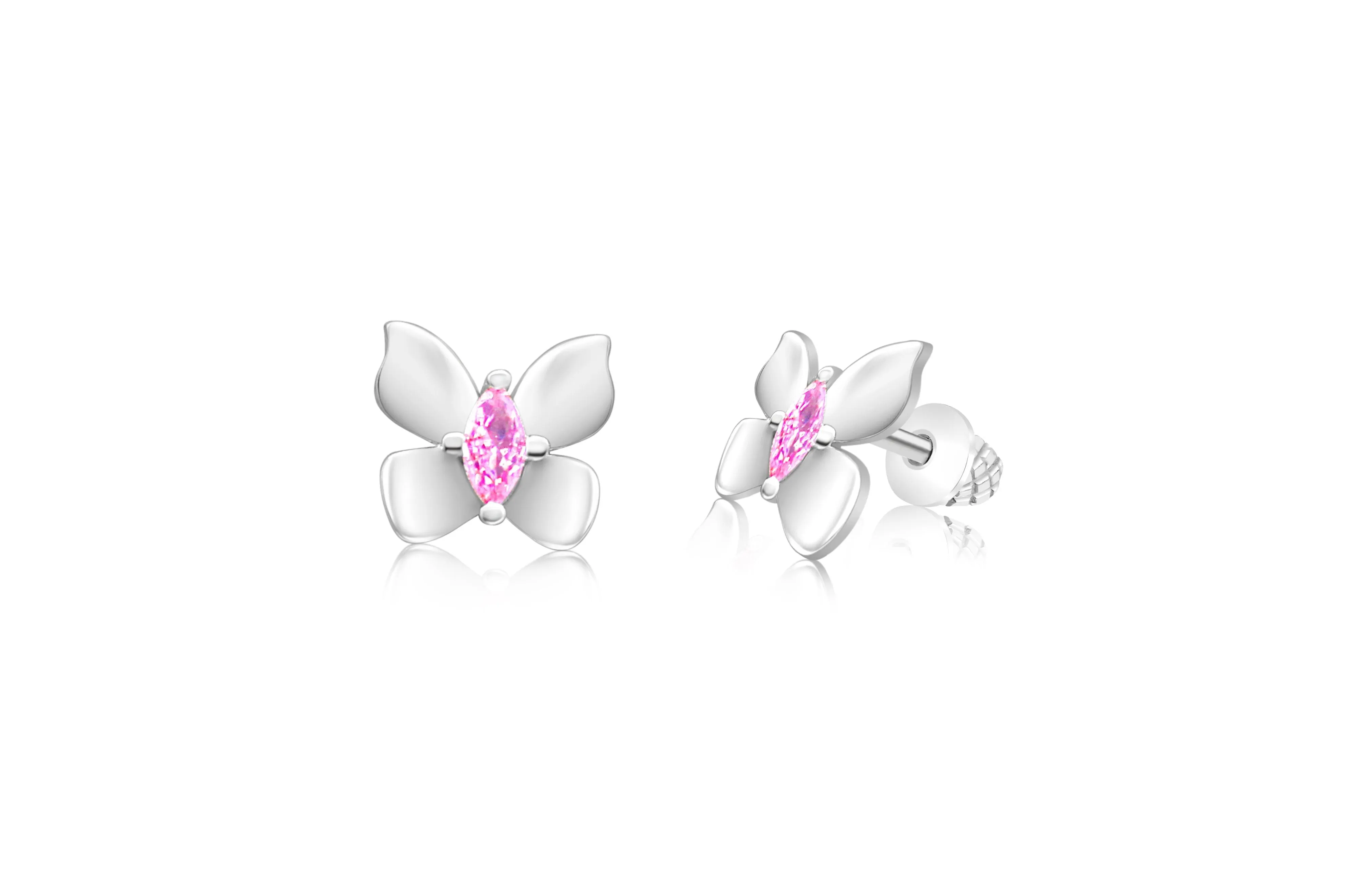 Butterfly Pink Crystal Palladium Plating Girls Screwback Stud Earring