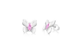 Butterfly Pink Crystal Palladium Plating Girls Screwback Stud Earring