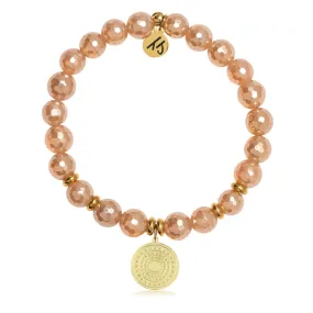 Champagne Agate Stone Bracelet with Family Circle Gold Charm