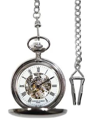 Charles-Hubert Mechanical Skeleton Pocket Watch - Chrome-Plated Brass - 48mm