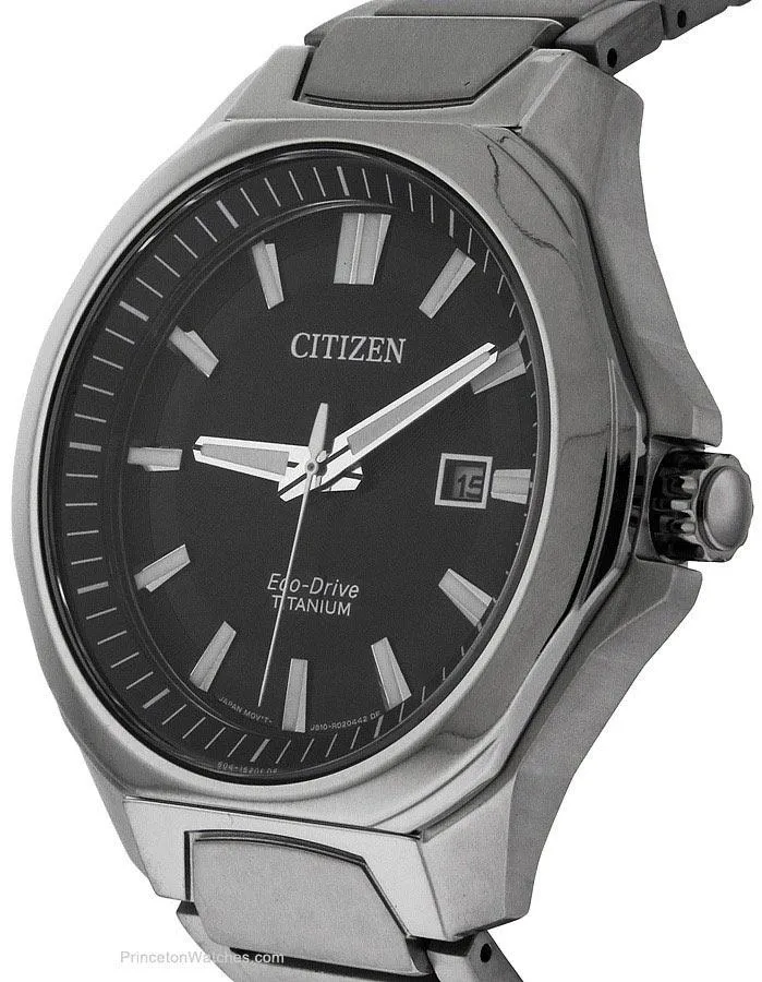 Citizen Eco-Drive Mens Titanium Watch - Black Dial - Bracelet - Date