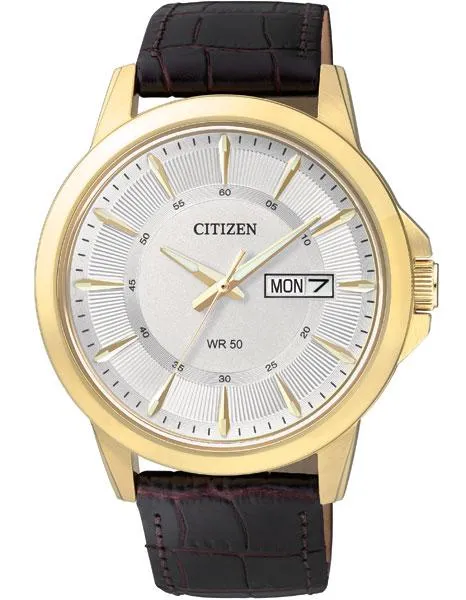 Citizen Quartz Mens Day/Date Strap Watch - Gold-Tone Case - White Dial