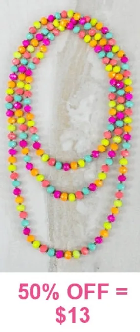 Colorful Neon Crystal Beaded 60" Layering Necklace