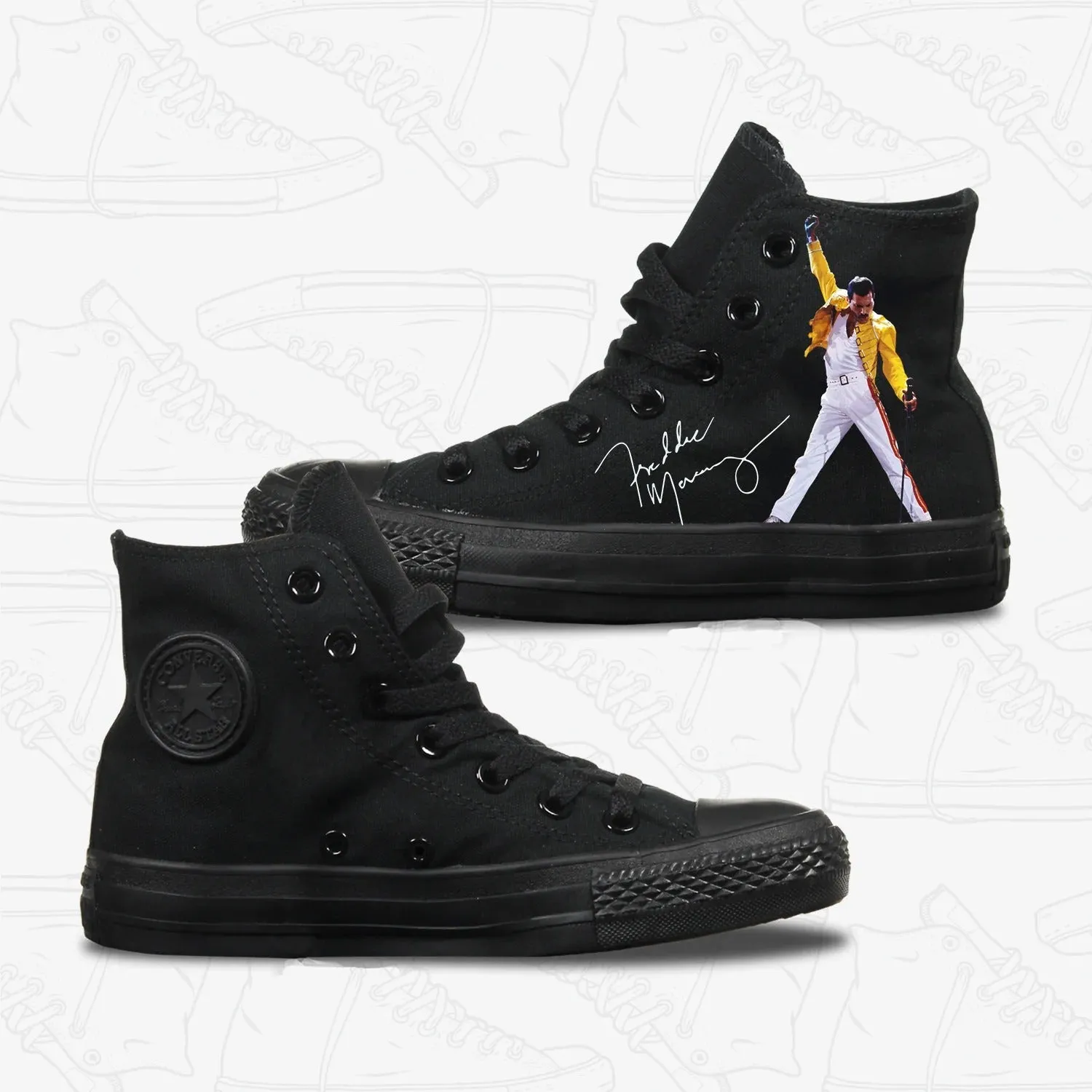 Converse All Star Personalizzata Queen Freddie Mercury Total Black