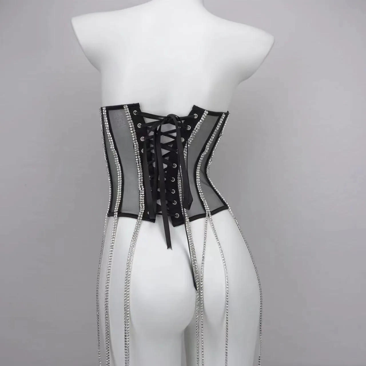 Corset 'Crystals Falling' negru - Corset modelator negru cu detalii din pietre stralucitoare