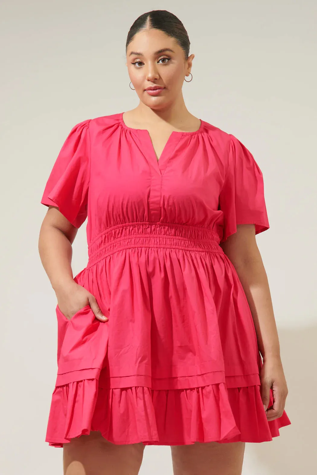 Curvy Pink Split Neck Dress