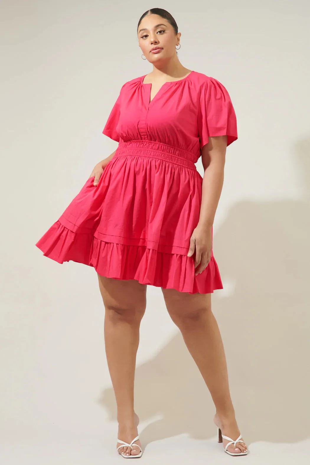 Curvy Pink Split Neck Dress