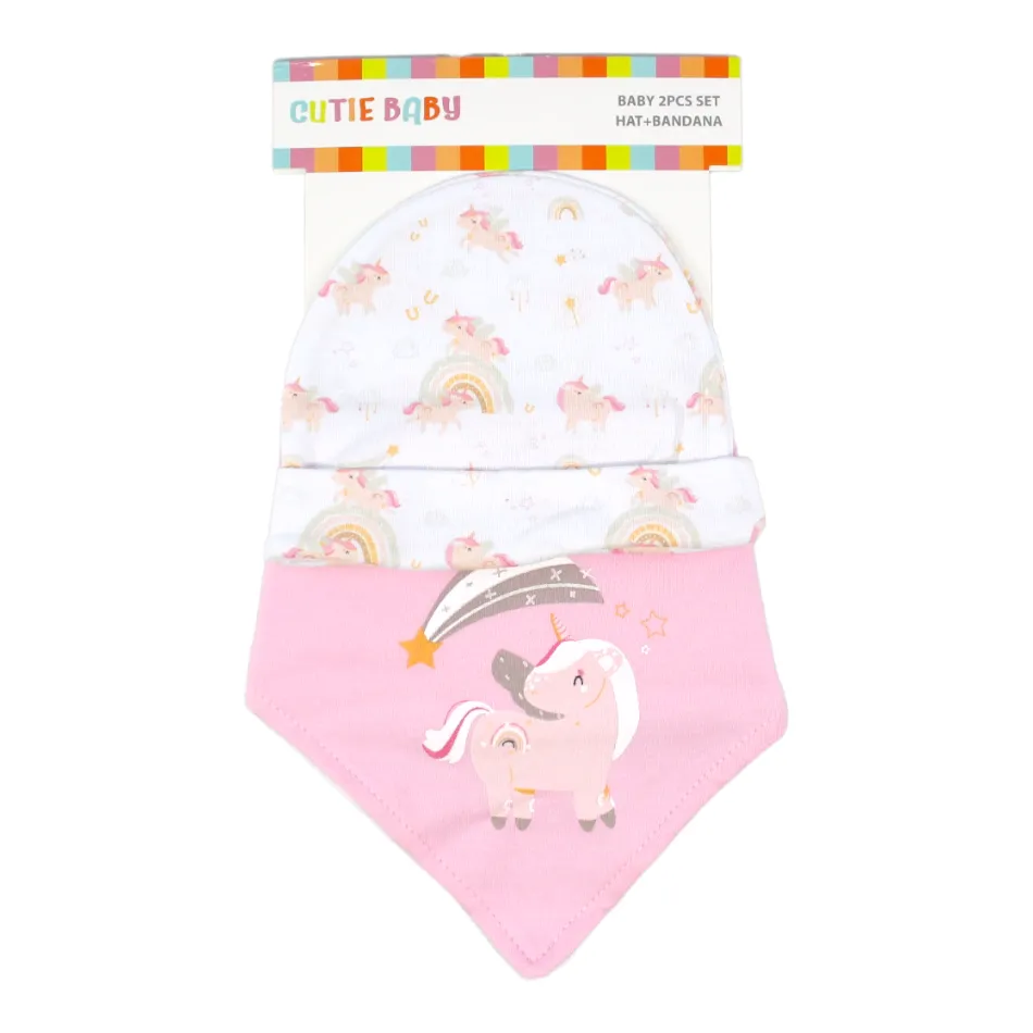 Cutie Baby 2 Pk Cap And Bandana Bib Set - Unicorn