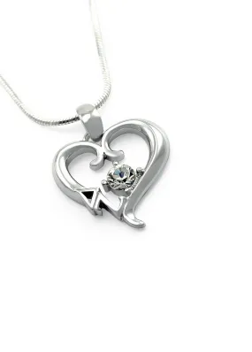 Delta Zeta Sterling Silver Heart Pendant with Clear CZ Crystal