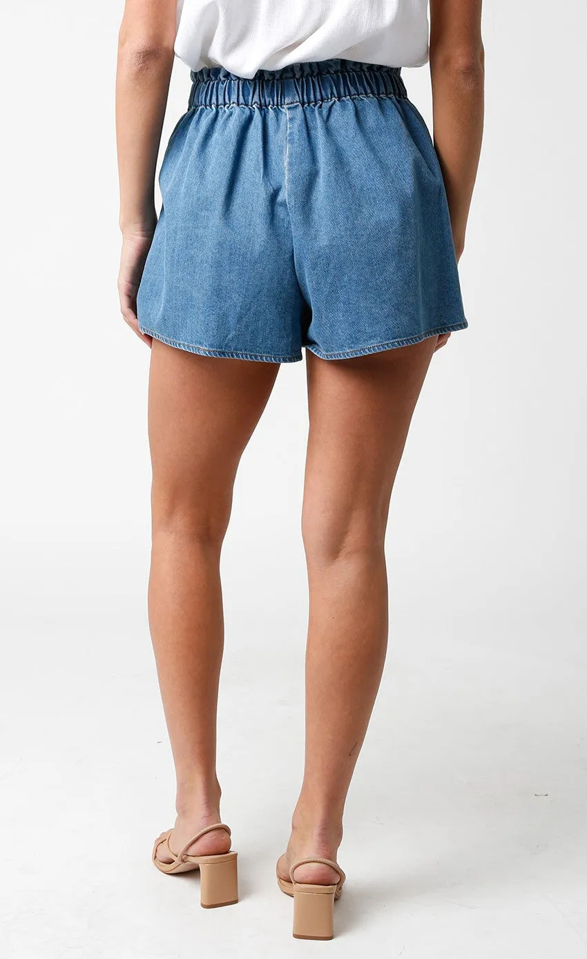 Denim Elastic Waist Shorts