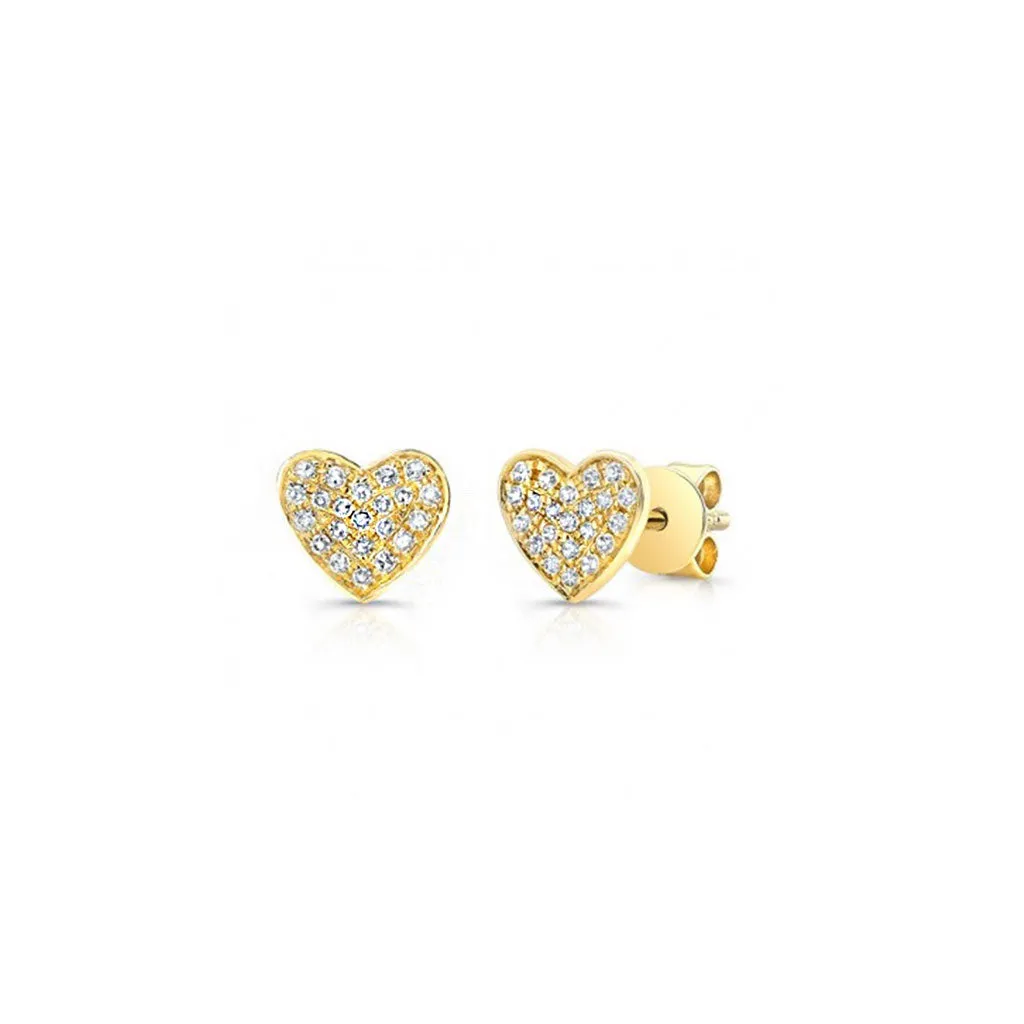 Diamond Heart Studs in Yellow Gold