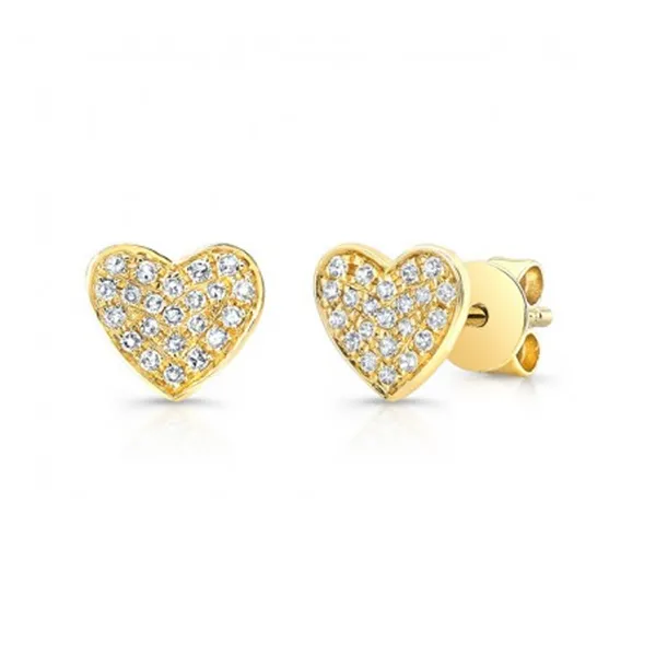 Diamond Heart Studs in Yellow Gold